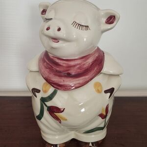 VINTAGE SHAWNEE SMILEY PIG CHRYSANTHEMUM COOKIE JAR 1940s USA